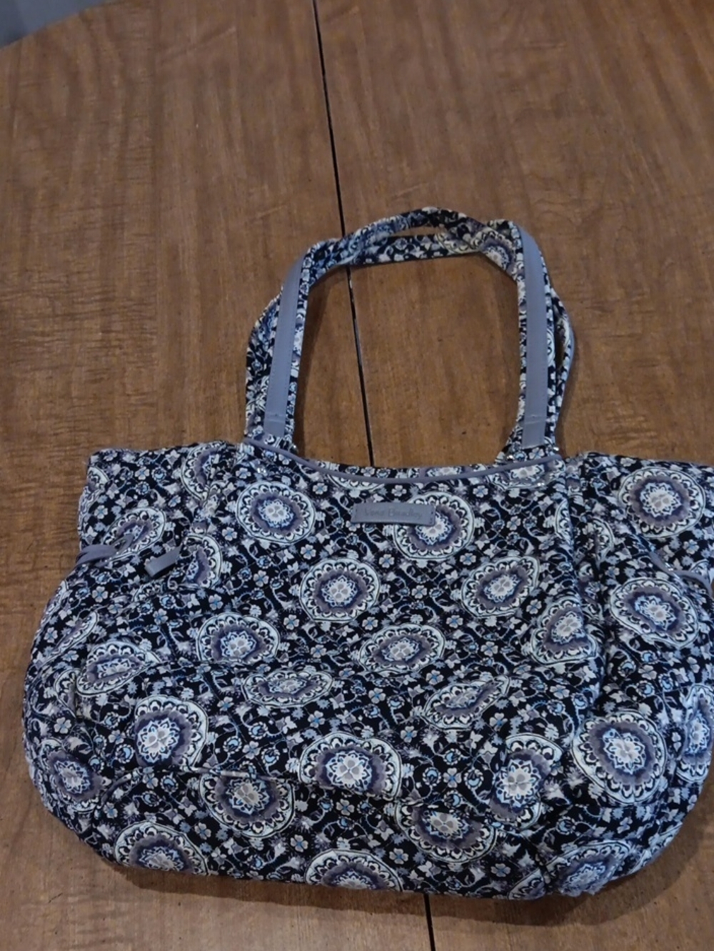 Vera Bradley Quilted Paisley Shoulder Tote in Navy and White
